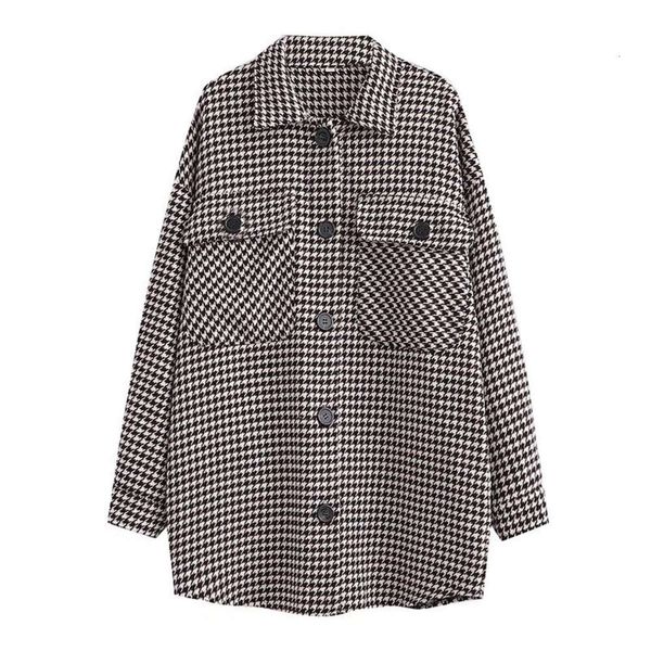 

autumn street lapel long sleeve single breasted plaid loose coat, Black;brown