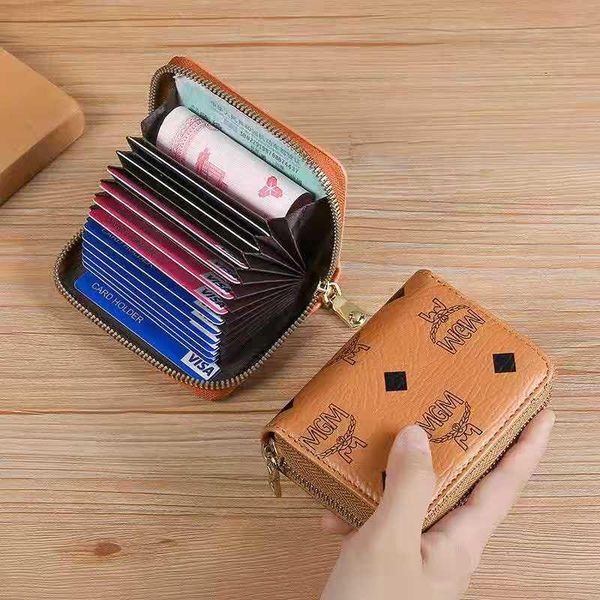 

card holders big capacity pu holder leather women man zipper pocket female case male coin purse, Brown;gray