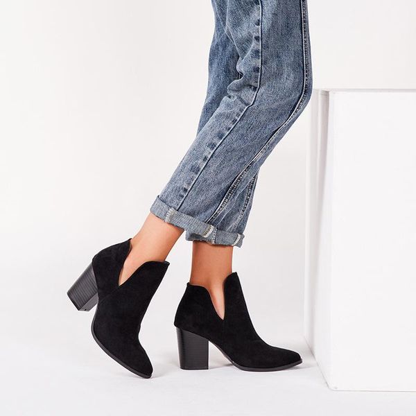 

boots 2021 chic black women high grade flock autumn winter shoes woman spuare toe coarse heel ankle female botas mujer