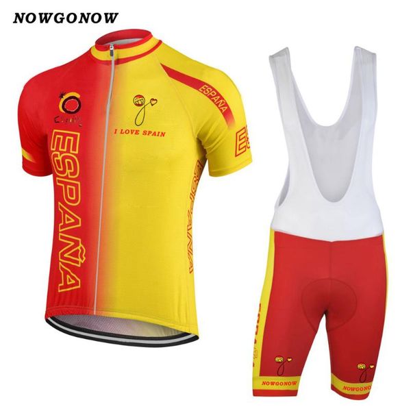 

racing sets 2021 spain national team cycling jersey set bike clothing wear yellow red bib gel pad shorts, Black;blue