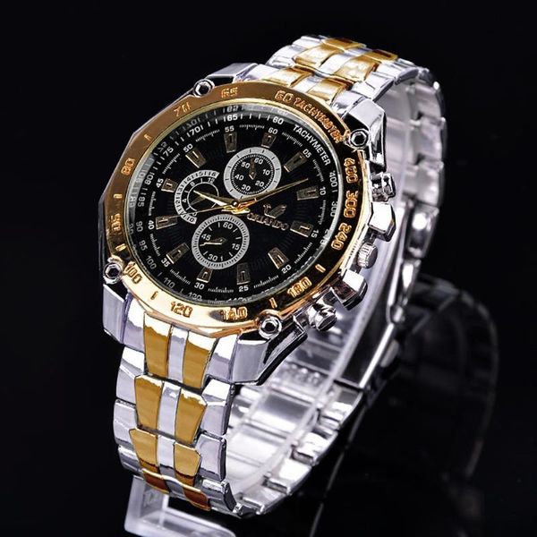 

wristwatches relogios masculino stainless steel band fashion casual 3 eyes men's clock quartz wrist watch men sport jam tangan pria gif, Slivery;brown