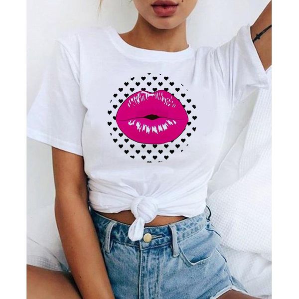 

women's t-shirt red lips women summer short sleeve tshirt kawaii tumblr harajuku aesthetic white tees