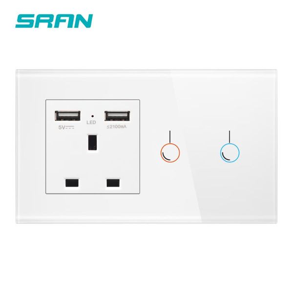 

smart home control sran uk 13a socket with usb and switch 1gang 1 way touch light glass panel 146*86mm decoration accessories