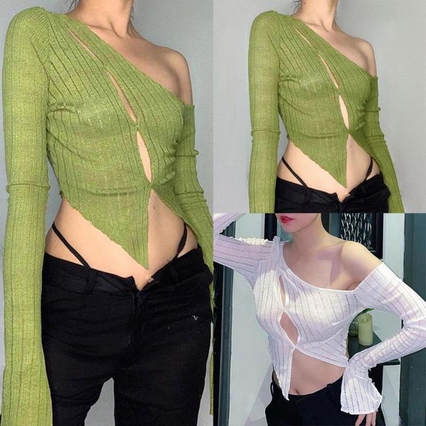 

women's t-shirt t shirt crop women button tee cotton green slim fit strapless comfortable to wear vintage knitted fashion tshirt, White