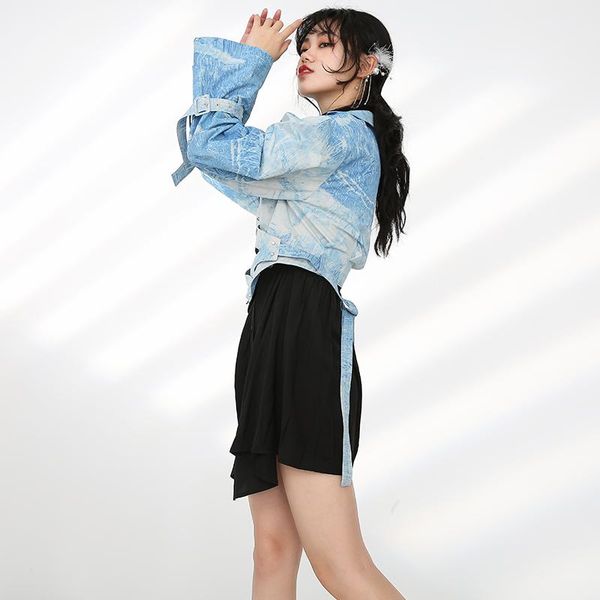 

women's jackets blue jacket, - lapel, loose print coat, large, long sleeve, fashion, spring, autumn, 2021, 1da13706, Black;brown