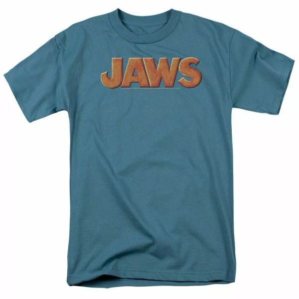 

Jaws Logo T Shirt Licensed Shark Movie Retro Tee Classic New Slate, White;black