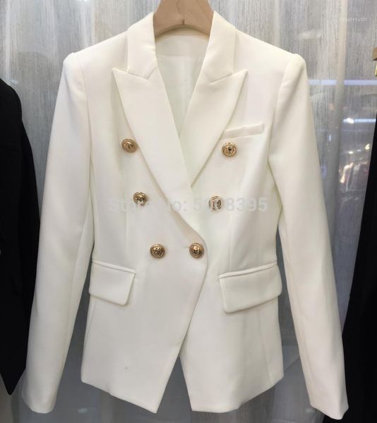 

[elfstyle] - white black double breasted gold buttoned blazer long sleeved woman suit blazers women's suits &