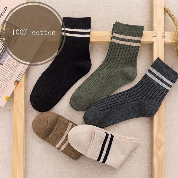 

men's socks 5 pairs of autumn and winter style striped tube knitted breathable sweat-absorbent, Black