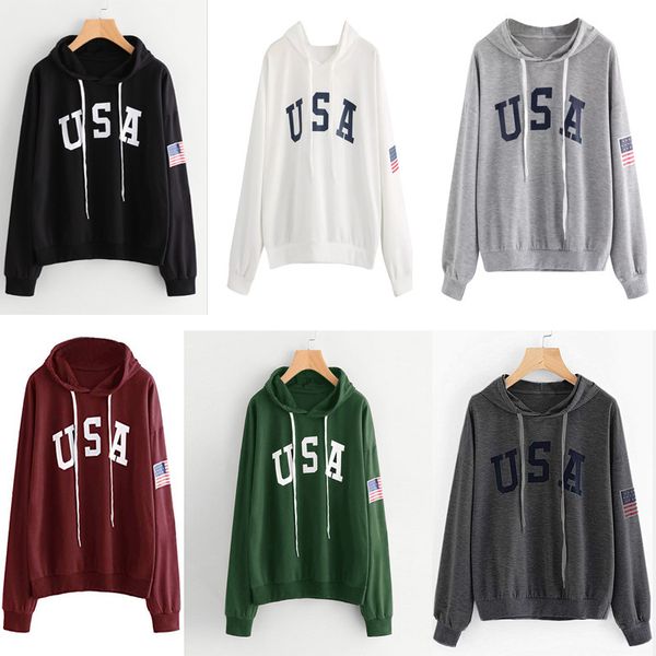 

luxury brand hoodie jacket coats spring autumn usa + flag printed long sleeve women's sweater, Black