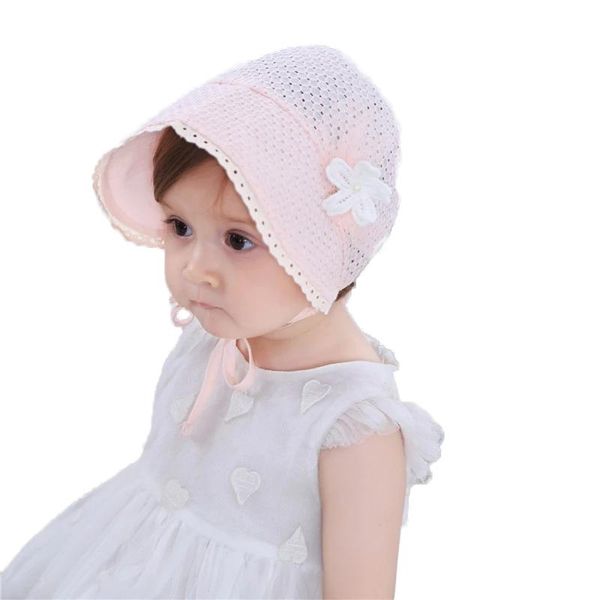 

lace flower baby princess hat hollow kids girl summer cotton infant born beanie sun bonnet enfant caps & hats, Yellow