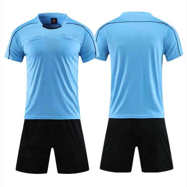 

professional soccer referee uniform men round neck football referee jersey set short sleeve judge shirt three pockets shorts