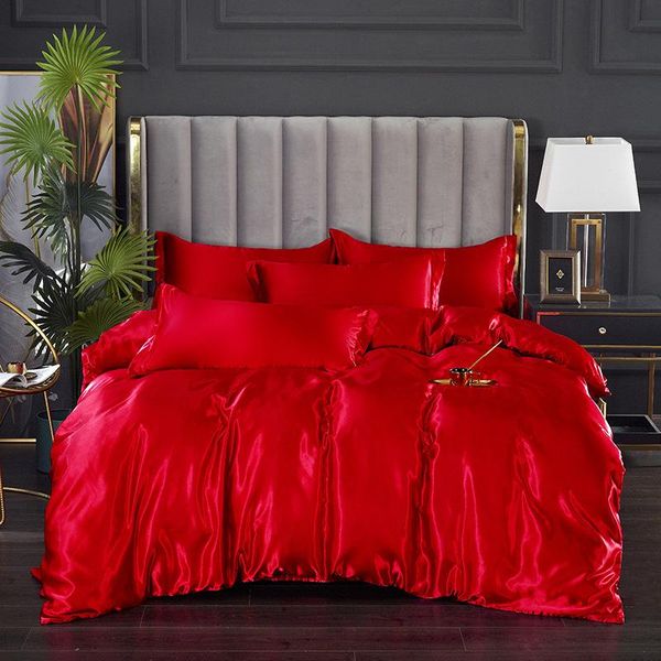 

bedding sets duvet cover set 3/4 pieces pure color bedclothes include dark blue bedsheet pillowcase comforter nordic style oceania