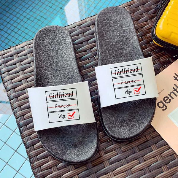 

slippers women 2021 letter girlfriend print indoor flip flops home woman slipper summer beach sandals comfort shoes slides, Black