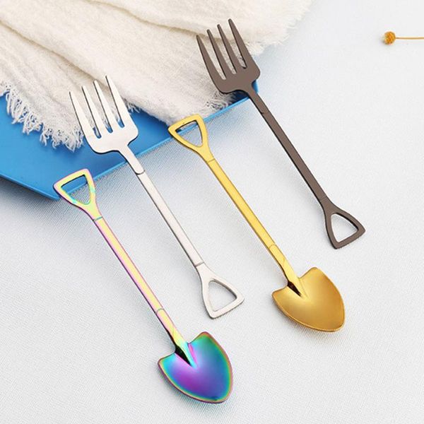 

forks stainless steel shovel shape spoon fork picnic travel creative multi-color ice cream fruit kitchen accessories
