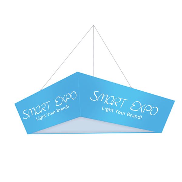 

advertising display 16ft(tl)*14ft (bl)*5ft (h) tapered triangular hanging banner for trade show with strong aluminum tubing structure