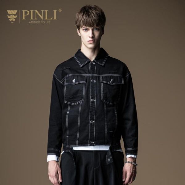 

men's jackets pinli 2021 autumn slim solid keep warm contrast pocket casual men denim jacket cotton fashion coat cool man b183104367, Black;brown