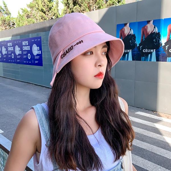 

wide brim hats korean version of the letter fisherman cap women spring and summer casual bucket small fresh basin caps sunscreen hat, Blue;gray