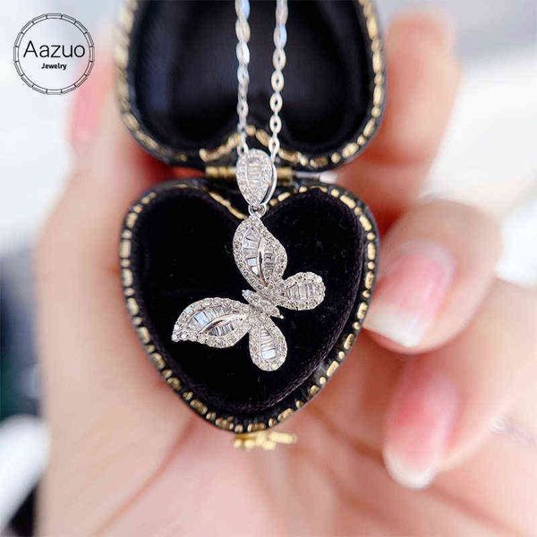 

aazuo real 18k white gold diamond fairy butterfly pendent with chain necklace gifted for women engagemen party 18inch au750, Silver