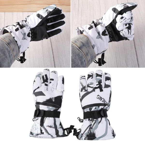 

ski gloves 1 pair winter thickened cycling waterproof windproof warm for men (grey and white graffiti, size)