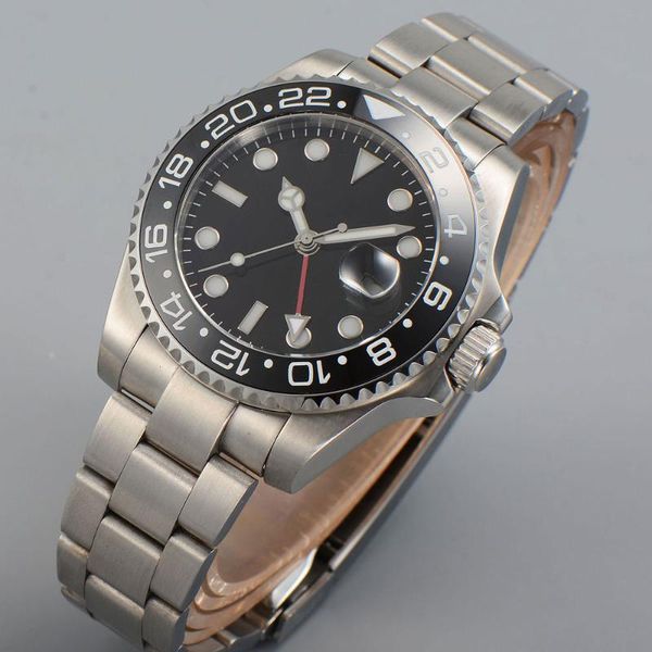 

wristwatches 40mm black dial sapphire glass ceramic bezel date case back gmt automatic men's wristwatch, Slivery;brown