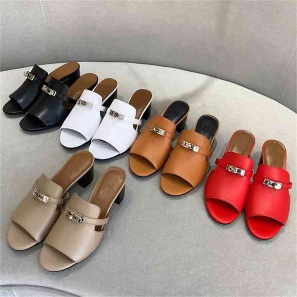 

thick heel hollowed out kelly lock women summer slippers high sandals, Black