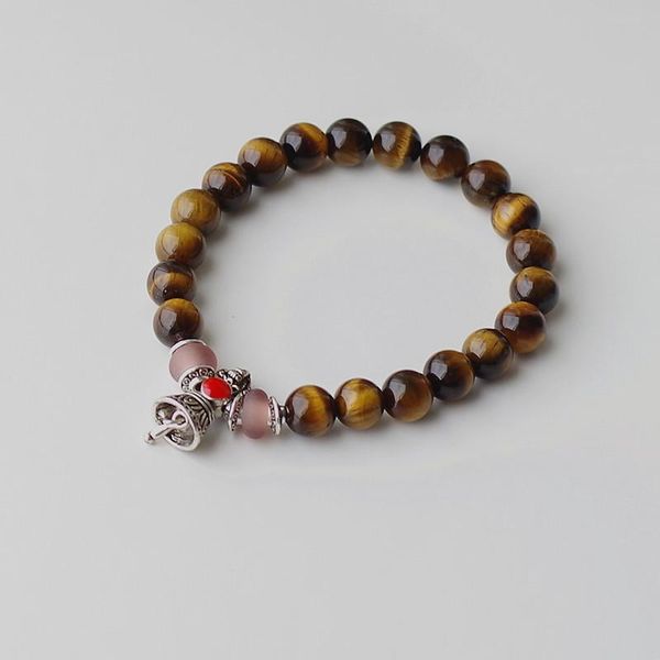 

charm bracelets tibetan buddhist ritual vajra prayer mala bracelet for women men tiger eye stone beads strand chakra lucky, Golden;silver