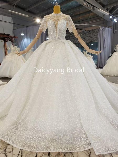 

bridal veils short sleeve heavy beading princess ball gown wedding dress 2022, Black