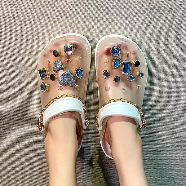 

sandals summer garden slippers women non-slip porous blingbling shoes female casual slipper crystal breathable woman beach, Black