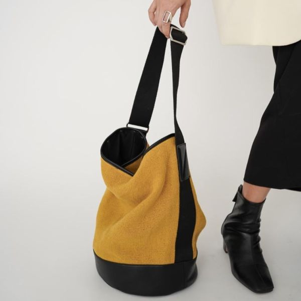 

evening bags large capacity casual tote women 2021 flax fabric with leather designer ladies canvas bucket bag fashion female handbag