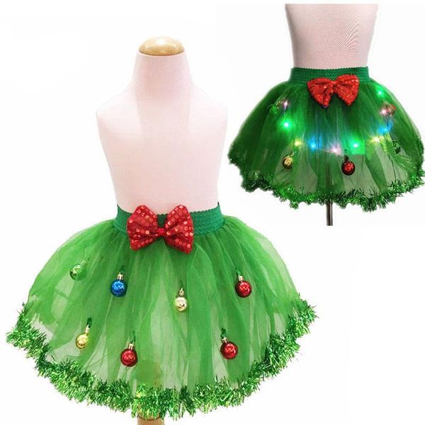 

party decoration 10pcs christmas ball dress up dance performance bow bell green skirt girls luminous children princess net gauze tutu