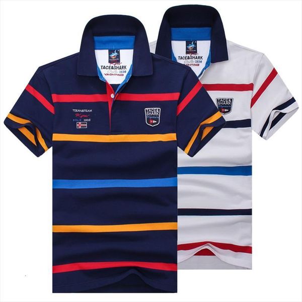 

fashion shirt summer clothing smart men polo casual business hombre tace shark 3d embroidery striped polos shirts, White;black