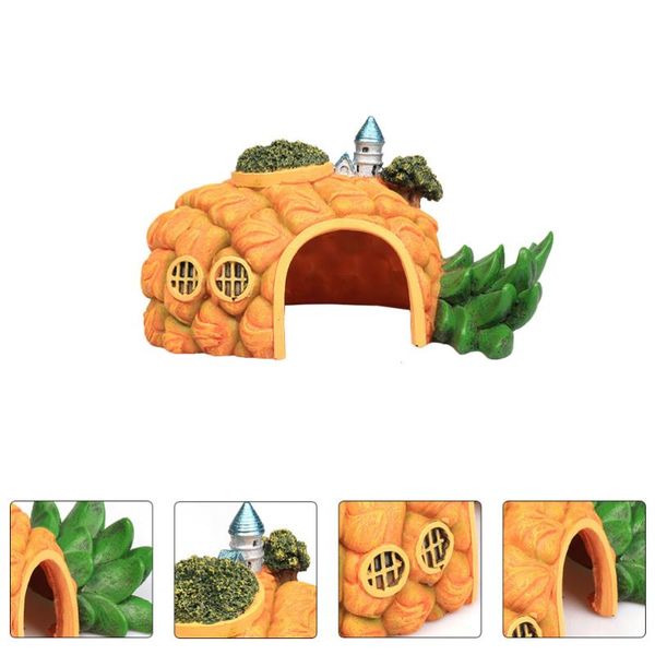 

1pc simulated pineapple hiding house fish shrimp shelter tank decor yellow decorations