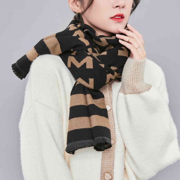 

scarf [popular]scarf autumn and winter new double-sided letter version versatile scarf with plush shawl, Blue;gray
