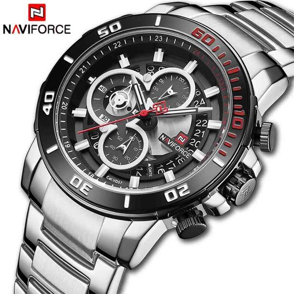 

naviforce men watches with stainless steel brand luxury sports chronograph quartz watch for male relogio masculino 210517, Slivery;brown