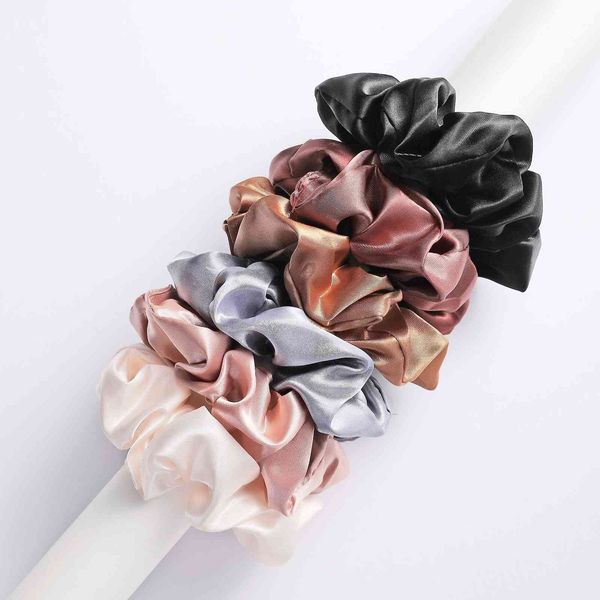 

fashion women girls silky satin scrunchies solid stretch elastic hair tie simple elegant rubber band, Pink