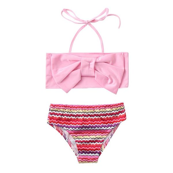 

arloneet kids baby girls summer swimsuit kids bow striped print vest swimwear beach swim clothes outfits j0405, Black