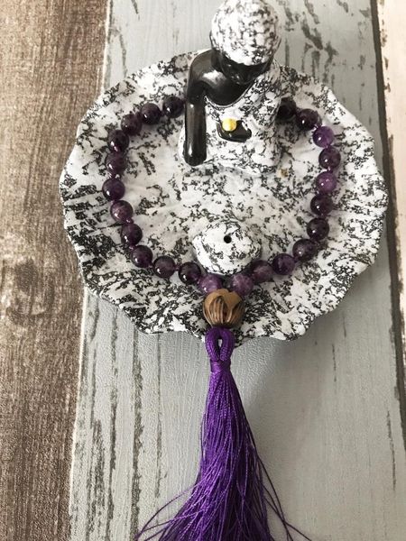 

charm bracelets hand knotted mala mini rosaries purple quartz bracelet prayer bodhi gift for love wrist yoga, Golden;silver