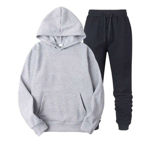

men's tracksuits suit sports 2021 fashion plain sweatshirt + sweatpants. dance, fitness and leisure for both men women, Gray