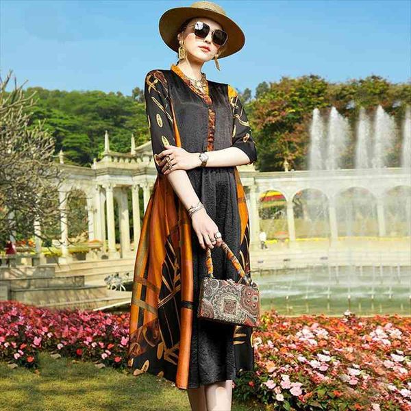 

zuoman summer casual floral womens dresses plus size midi silk elegant vestito, Black;gray