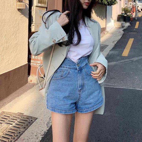 

women's jeans european fashion girls short wide hem, Blue