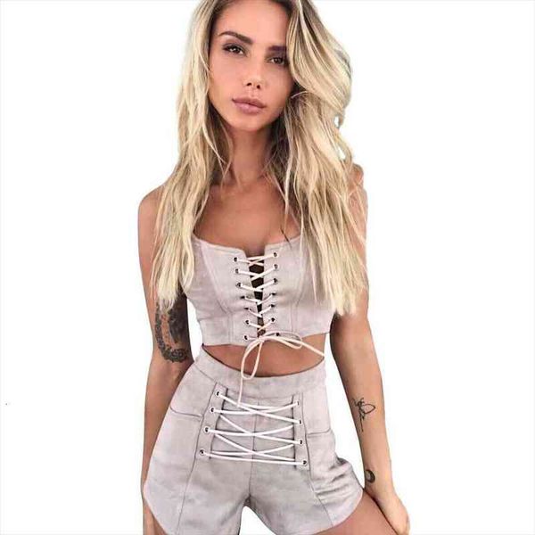 

2 piece set women tracksuit women crop set bandage outfits clothes tank pants shorts, White
