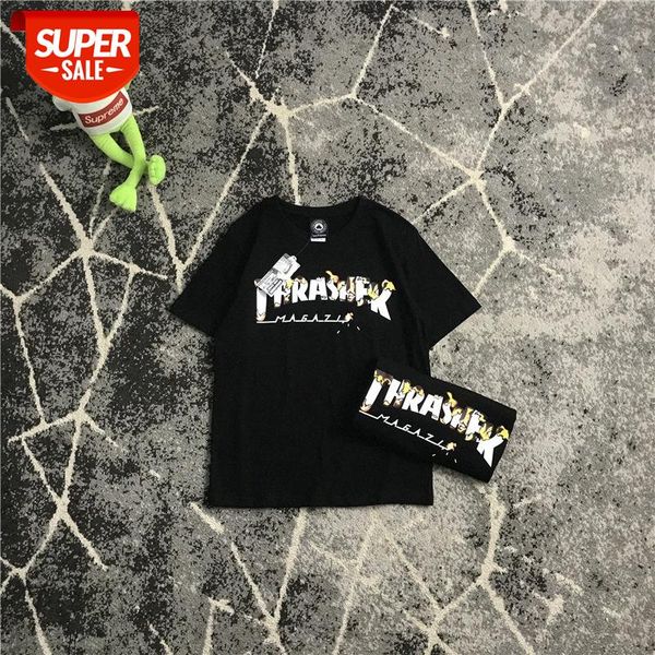 

carbon fire burning flame logo printing couples short-sleeved t-shirt for men and women with tee #ym0l, White;black