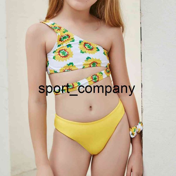 Amarelo 5-14 Anos Menina Swimsuit Adolescente Adolescente Biquíni Grupo Girassol Two Parte Infantil Swimwear Crianças Crianças Crianças Banheira Terno 2021