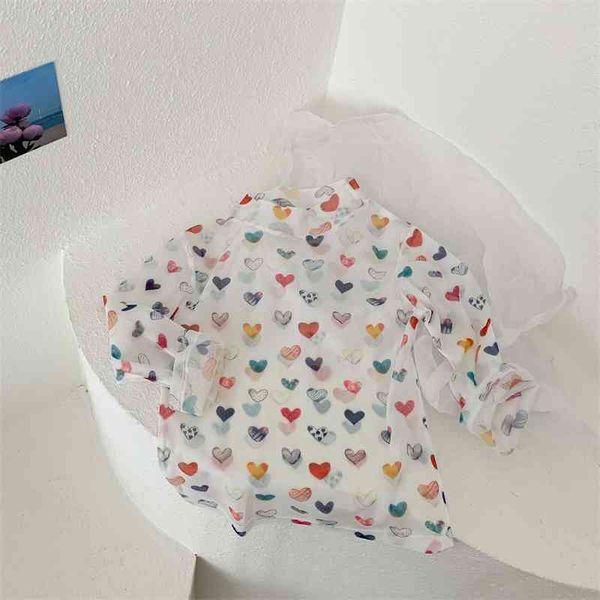 

spring arrival girls long sleeve floral heart t shirt kids 210528, Blue