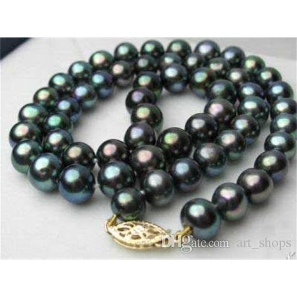 

brand necklace 8-9mm genuine black akoay cultured pearl gemstones, Silver