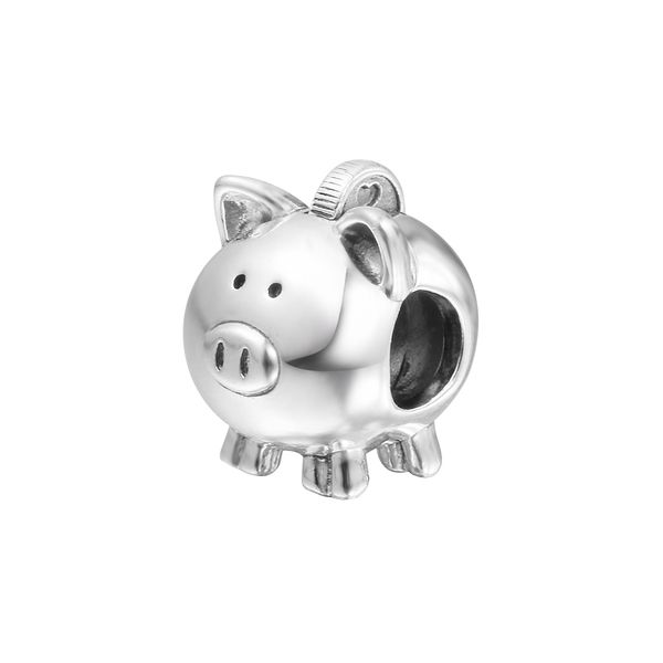 

sterling silver jewelry cute piggy bank charm fits beaded snake chain bracelets woman diy beads for make up 2021 autumn wholesale, Black