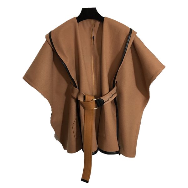 

cape overcoat trench coats for women belt pocket lapel coat fashion luxury designer clothes woman styles long classic famous brand winter ne, Black