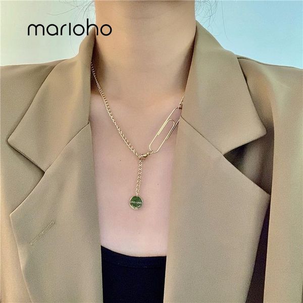 

marioho fashion metal pin chain round coin pendant necklace letter clavicle for women girls jewelry party necklaces, Silver