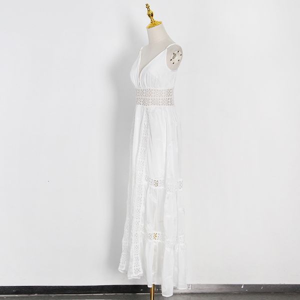 

dresses patchwork embroidery sling v neck sleeveless high waist hollow out midi summer es female fashion, Black;gray