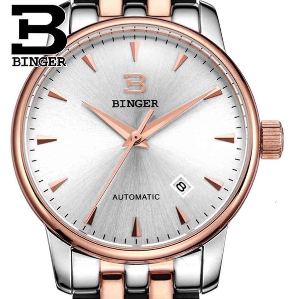 

switzerland watches men luxury brand male clock binger company mechanical watches full rvs waterproof b5005a-9, Slivery;brown
